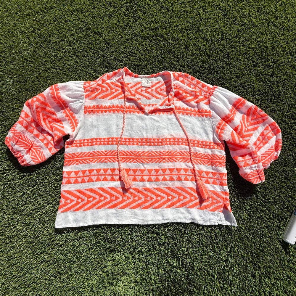 dRA Los Angeles - Neon Coral Tribal Print Tassel Top M